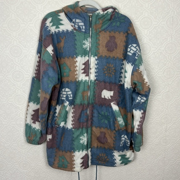 Vintage Camp Shacket Jacket Zip Up Fleece Chore Barn Cabin Bears Forrest Novelty - Picture 1 of 9